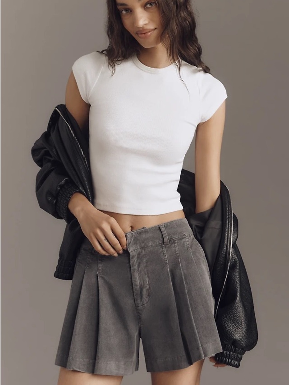 Pilcro Anthropologie Light Grey Corduroy Pleaded Skirty Shorts New Size 32